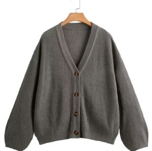 SHEIN Gray Chunky Knit Cardigan Sweater